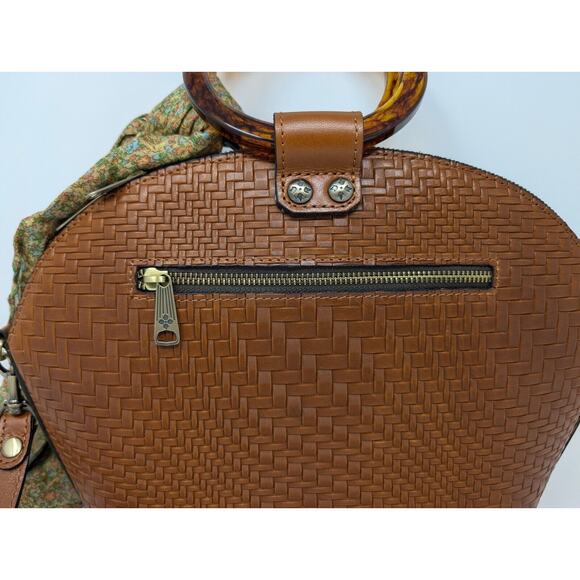 Patricia Nash Purse Brown Leather Meldola Dome Satchel with Scarf Dust Bag - Picture 6 of 16